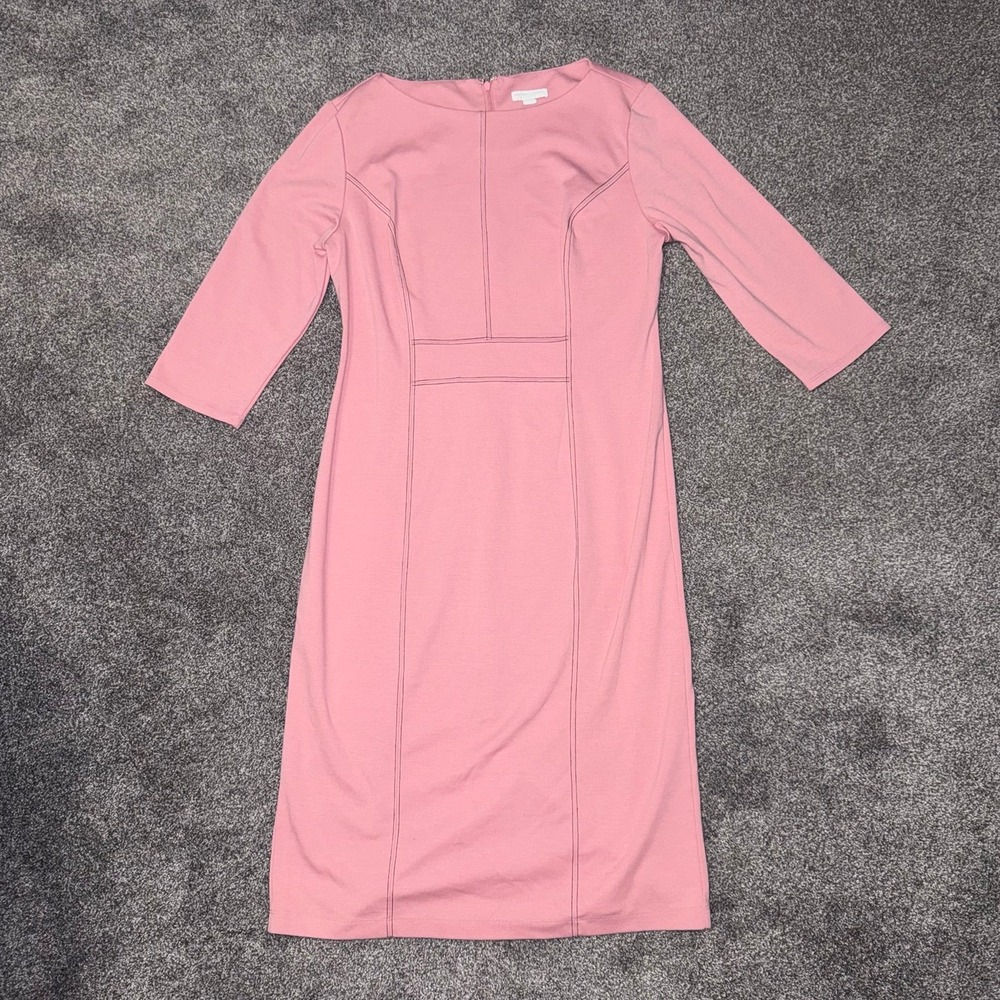 New York & Company Pink Stretch Sheath Midi Dress‎ w/ Boat Neck & 3/4 Sleeves XL